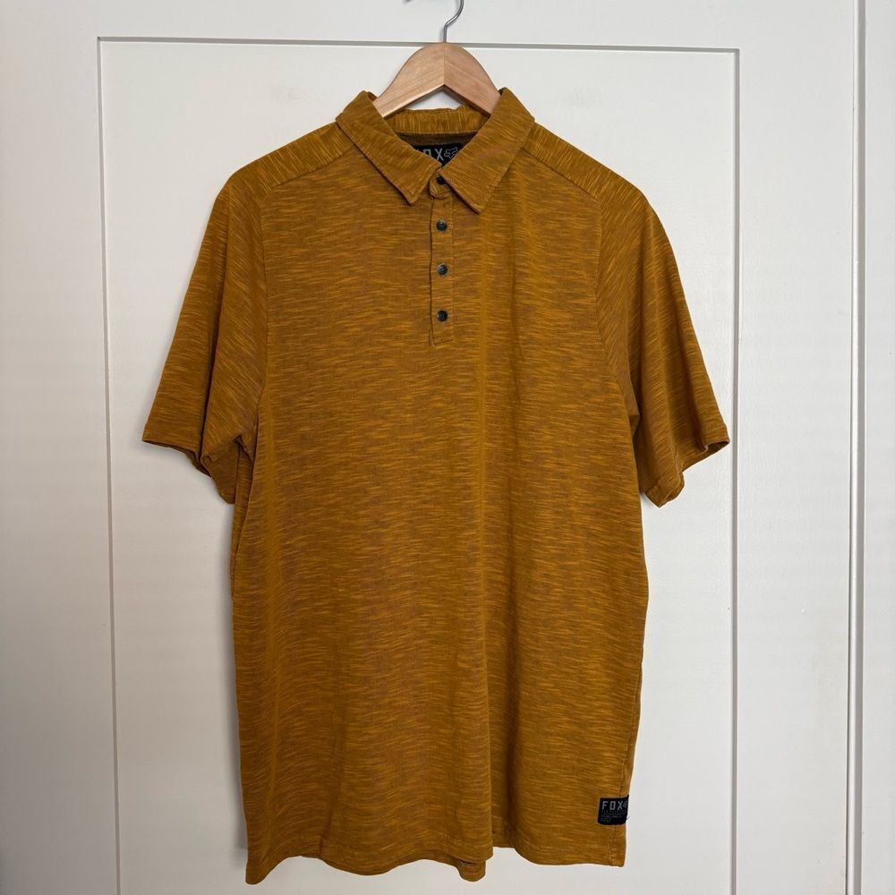 Fox Racing Polo Shirt Mens Sz XL Orange Slim Fit Short Sleeve Logo Preppy